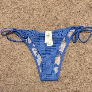 aerie Blue Crochet Shell-Print Tie-Side Bikini Bottom